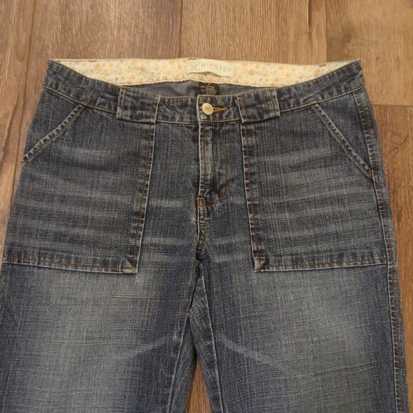 Y2K Hipster Women's Size 32x29 Flared Jeans Denim Blue Whiskered Wide Leg - Picture 2 of 9